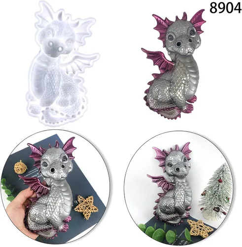 Miniatura 7 de Juego de moldes de silicona para decoración de pared de dragón 3D, letrero de bienvenida y moldes de resina de dragón bebé, decoración del hogar