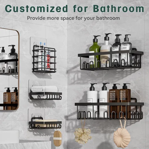 Miniatura 7 de Juego de 5 organizadores adhesivos para ducha, organizador de acero inoxidable a prueba de óxido para almacenamiento en el baño con gran capacidad