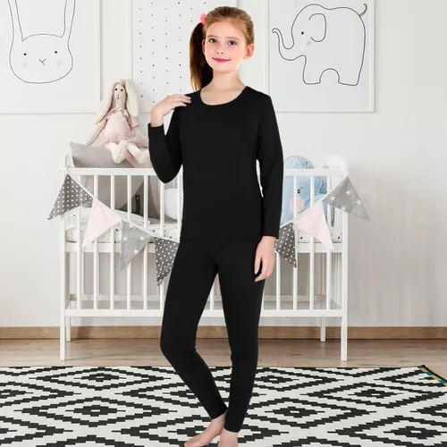 Miniatura 3 de Conjunto de 3 ropa interior térmica para niñas, suave, largo, para invierno, parte superior e inferior con forro polar y capa base para niñas