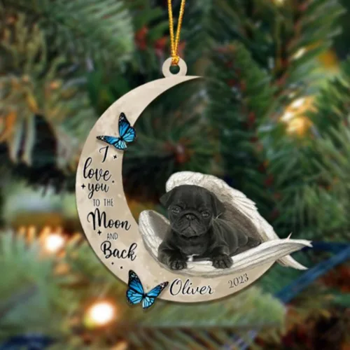 Miniatura 89 de Adorno colgante personalizado de ángel durmiendo en la luna, perro sabueso afgano, nombre personalizado, acrílico impreso en 2D plano – cumpleaños