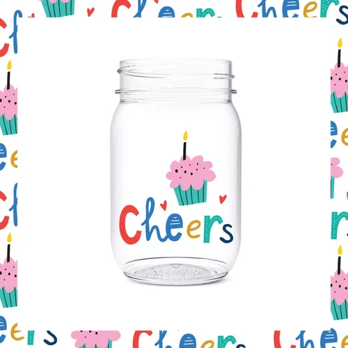 Miniatura 6 de TOSSWARE POP Mason - Tarro de 473 ml, radiante, para cumpleaños, juego de 6 piezas, reciclable, irrompible, de plástico transparente impreso