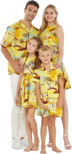 Matchable Family Hawaiian Luau - Ropa para hombres, mujeres y niñas, color amarillo atardecer