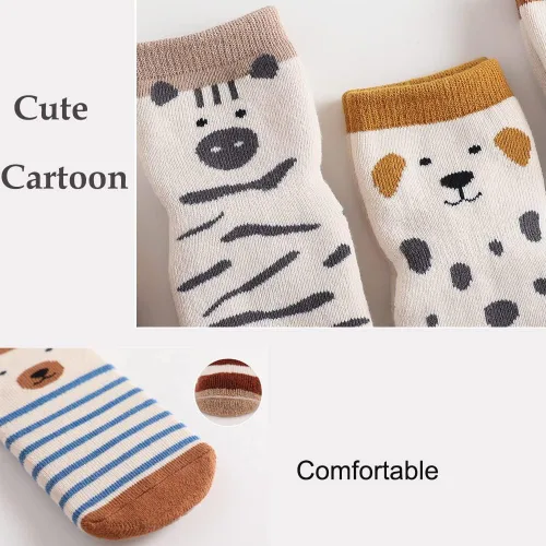 Miniatura 8 de Exegawe Calcetines antideslizantes para bebé 5 pares de calcetines gruesos y cálidos con agarres para niñas y niños calcetines antideslizantes