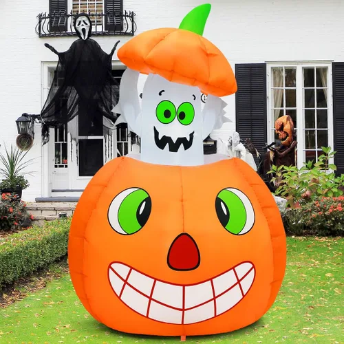 Miniatura 3 de COMIN Inflables de Halloween de 5 pies con fantasmas animados de calabaza para exteriores, decoración de patio inflable con LED integrados