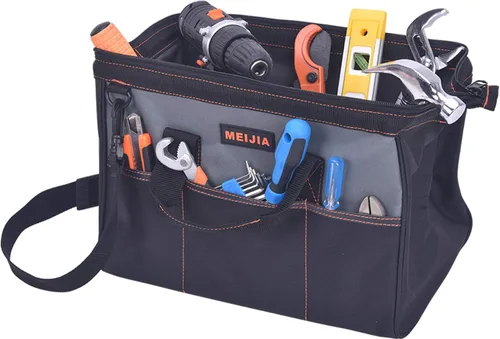 Miniatura 9 de MEIJIA Bolsa de herramientas portátil impermeable, boca ancha abierta, múltiples bolsillos interiores para almacenamiento de herramientas con correa