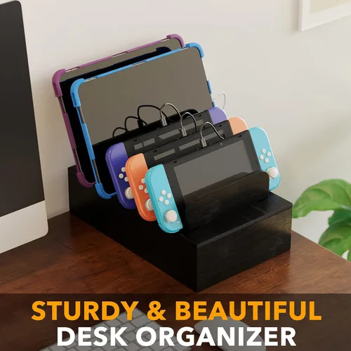 Miniatura 7 de Estación de carga SpaceAid de bambú para múltiples dispositivos, estaciones de acoplamiento para teléfono celular para múltiples laptops, tabletas