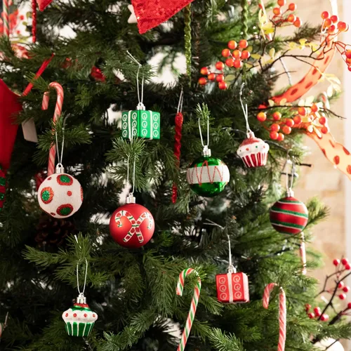 Miniatura 2 de Valery Madelyn Juego de adornos para árbol de Navidad, 16 unidades de bastón de caramelo rojo, verde y blanco, inastillables, decoración de árbol