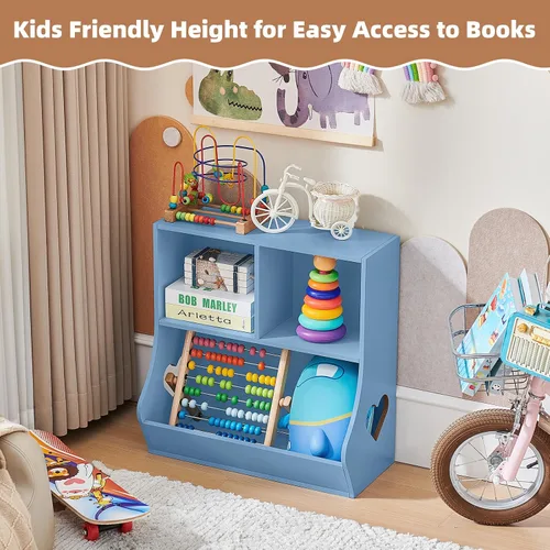 Miniatura 7 de Lerliuo Estantería y organizador de almacenamiento para bebés y niños pequeños, gabinete y librero para niños, estante de madera con 3 Azul