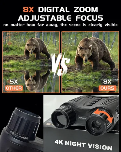 Miniatura 5 de Gafas de visión nocturna, prismáticos de visión nocturna 4K para adultos, pantalla HD de 3.2 pulgadas, tarjeta de 32 GB, zoom 8X para fotos