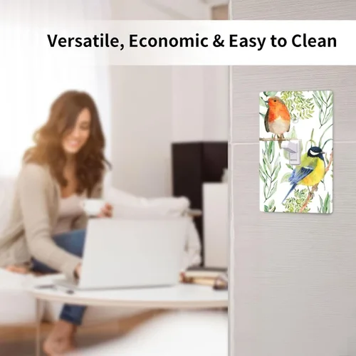 Miniatura 5 de Placas de Interruptor de Luz de Palanca Simple con Flores de Pájaros y Cubiertas de Enchufes Decorativas, Placa de Pared Eléctrica Receptáculo
