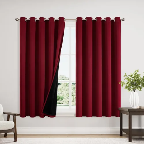 Miniatura 104 de ChrisDowa - Cortinas 100% opacas, para dormitorio, con forro negro, 2 capas gruesas, aislamiento térmico y ojales, 63 pulgadas de largo, juego de 2