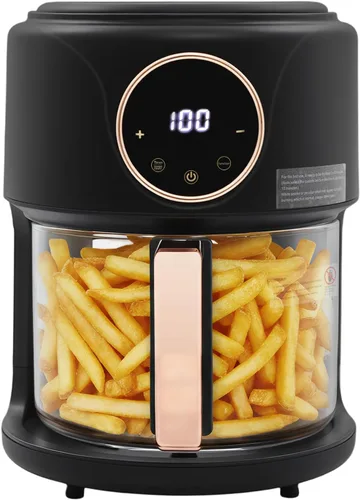 Freidora de aire de vidrio de 3.81 cuartos de galón, 8 presets de freidora de aire compacta, vista clara, 1200 W, 176 ℉-392 ℉ para comidas rápidas,