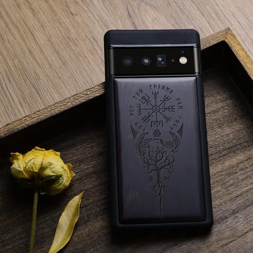 Miniatura 9 de Carveit Funda de madera para Pixel 6 Pro [madera real y TPU suave] a prueba de golpes, híbrida, cubierta de madera única y elegante compatible