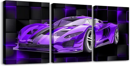 Miniatura 43 de Feelyou Cuadro azul de carreras para pared, 12 x 16 pulgadas, 3 piezas de autos deportivos de velocidad, lienzo para decoración de pared, diseño