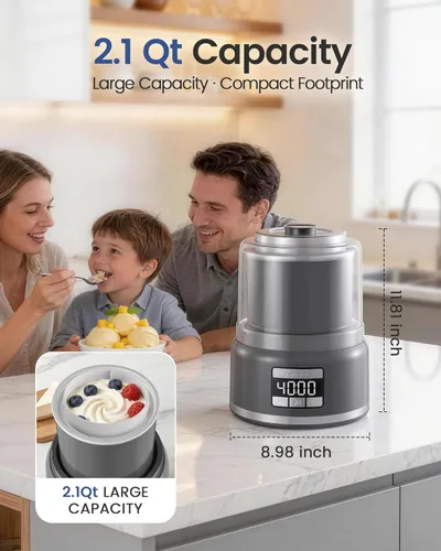 Miniatura 5 de Máquina de helados de encimera de 2.1 cuartos de galón: prepara gelato, sorbete y yogur helado en tan solo 20 a 30 minutos, enfriamiento rápido