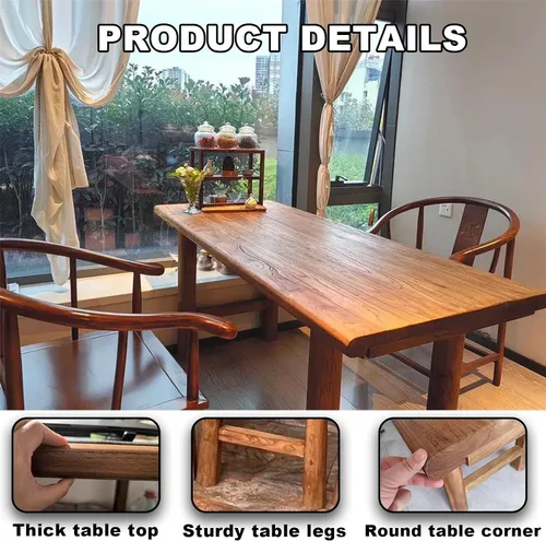 Miniatura 4 de Mesa de comedor contemporánea de madera maciza, escritorio rectangular, adecuada para 6 personas, para cenas, fiestas, cafeterías, restaurantes