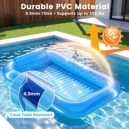 Miniatura 5 de Inflatable Tanning Pool Lounger Float with Sprinkler, 77" x 48" XL Tanning Pool for Adults with Pillow & Cup Holder, 6 in 1 Suntan Tub Sunbathing