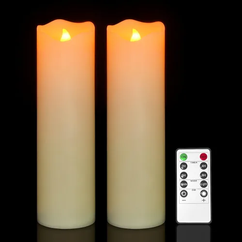 PChero Velas parpadeantes sin llama de 10 x 3 pulgadas con control remoto y temporizadores, velas LED de cera real que funcionan con pilas, juego de