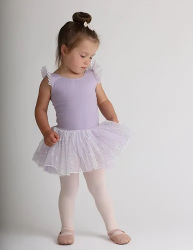 Miniatura 5 de Zaclotre Leotardos de ballet de manga con vuelo para niñas con falda tutú, vestido de baile con lazo en la espalda, trajes de bailarina brillantes