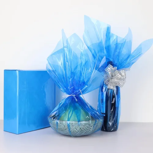 Miniatura 5 de CMFYHM Rollo de envoltura de celofán azul iridescente I 86 cm de ancho X 30 m de largo I Celofán colorido perfecto para canastas, regalos, Azul claro