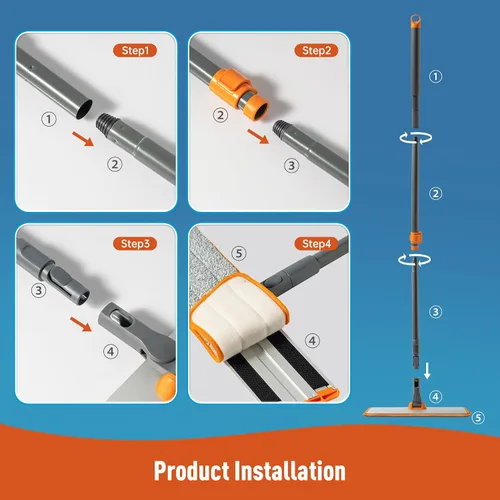 Miniatura 8 de CLEANHOME Trapeador de microfibra con mango largo extensible, trapeador plano con 4 almohadillas reutilizables y 1 limpiador para eliminar