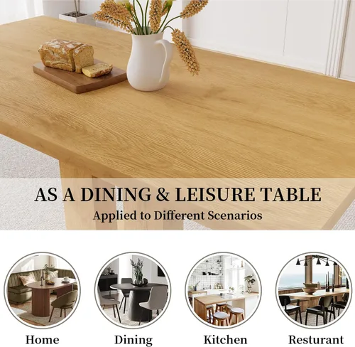 Miniatura 7 de HIPIHOM Mesa de comedor moderna de 46 pulgadas, mesa de cocina rectangular con acabado de roble, mesa de comedor compacta para 4, construcción Mesa