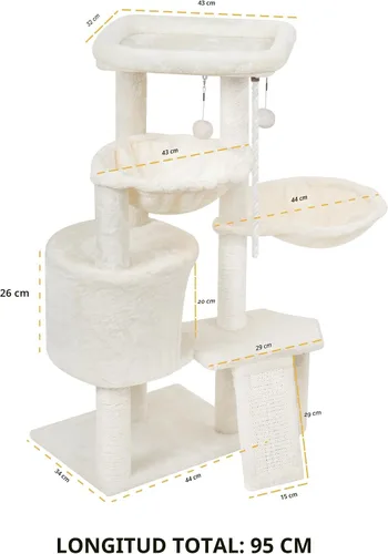 Miniatura 2 de Wang Xin Árbol para Gatos de Tres Capas con Casita para Gatos, Almohadilla para Rascar y Dos Hamacas, Beige