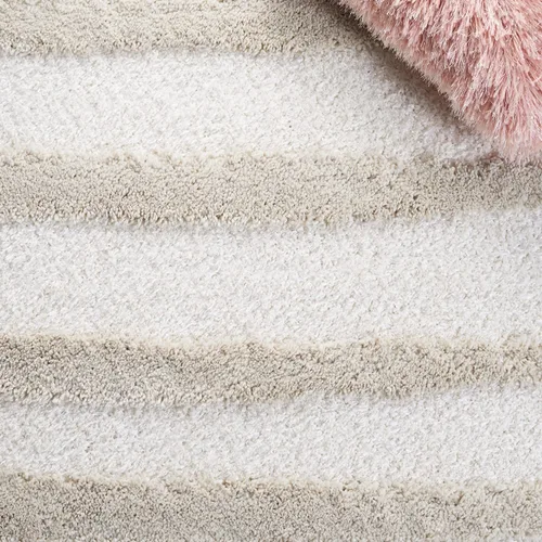 Miniatura 6 de SAFAVIEH Hi-Lo Shag Collection - Alfombra para pasillo, 2 pies 2 pulgadas x 8 pies, color beige, diseño moderno a rayas, no desprende pelusa