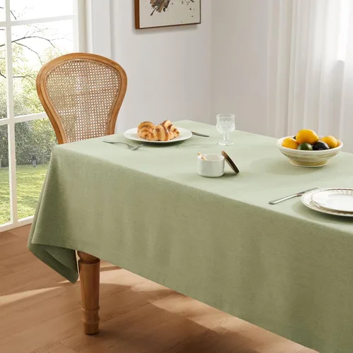 Miniatura 3 de ZeeMart Mantel básico de lino texturizado, 60 x 104 pulgadas, verde salvia, mantel rectangular de estilo granja, resistente a las arrugas, lavable