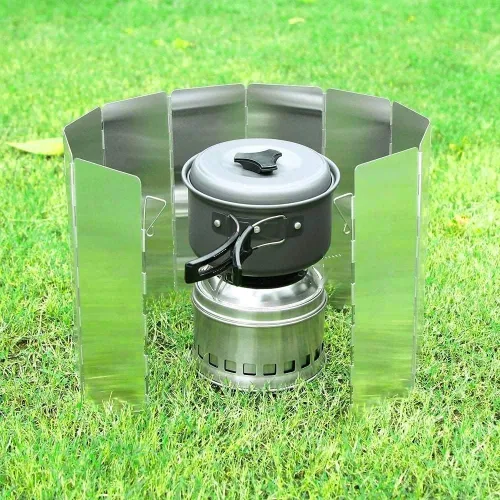 Miniatura 6 de Ohuhu - Parabrisas para estufa de campamento, pantalla de 8/10/12 placas de aluminio plegable portátil para camping, parabrisas, pantalla de viento
