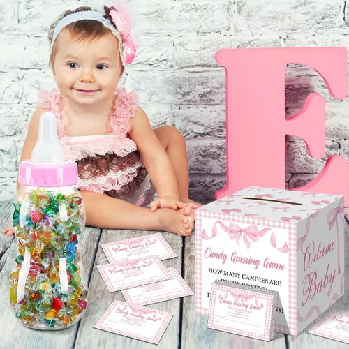 Miniatura 4 de Glenmal Juego de 52 piezas de regalo para juegos de baby shower, biberón grande para juego de ducha, adivina cuántos dulces decoraciones