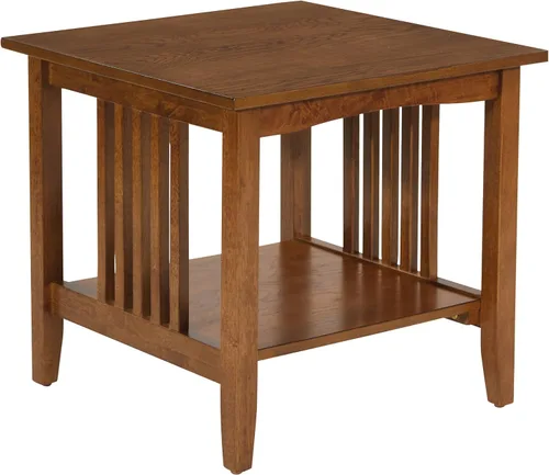 OSP Home Furnishings Sierra - Mesa auxiliar con estante inferior de almacenamiento y paneles laterales estilo misión, color marrón ceniza