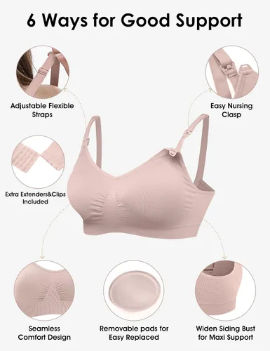 Miniatura 2 de Hofish - Paquete de 3 corpiños de maternidad de lactancia sin costuras de busto completo XXL con extensores y clips adicionales de corpiño