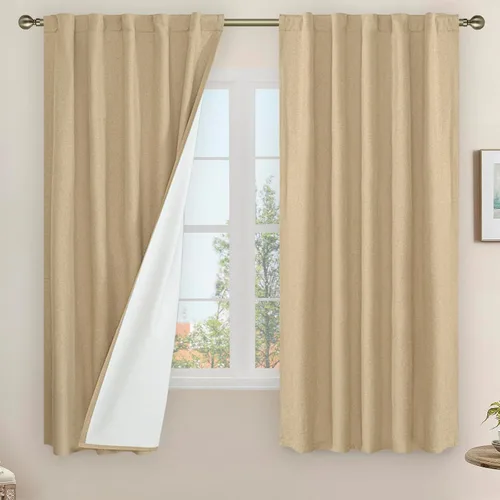 Miniatura 40 de LAMIT Cortinas de lino natural 100 % opacas para ventana, para dormitorio, 45 pulgadas, cortinas térmicas con textura de lino estilo granja