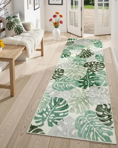 Miniatura 26 de Wonnitar Leaf - Alfombra de cocina de 2x3 pies, alfombra azul pequeña para baño, alfombra decorativa lavable para mesita de noche, planta