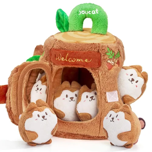 JoyCat Juguetes para bebés de 6-12 meses - Casa de árbol suave para bebés con 5 ardillas sensoriales - Sonajero, papel crujiente, silbato, espejo,
