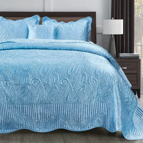 Miniatura 2 de Home Soft Things Juego de colcha acolchada de satén de 4 piezas, funda de cama con diseño de cachemira, juego de ropa de cama suave y ligero