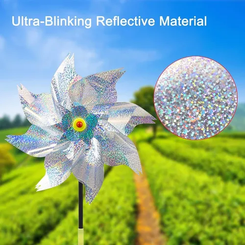 Miniatura 4 de Paquete de 8 molinetes para patio y jardín, molinetes reflectantes para disuasión de aves, molinetes para exteriores, molinetes al aire libre