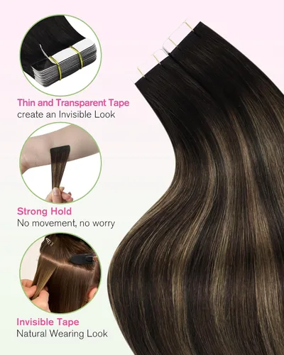 Miniatura 5 de YoungSee Extensiones de Cabello Humano con Cinta Balayage Extensiones de Cabello con Cinta Marrón Oscuro Extensiones de Cabello con Cinta Ombre