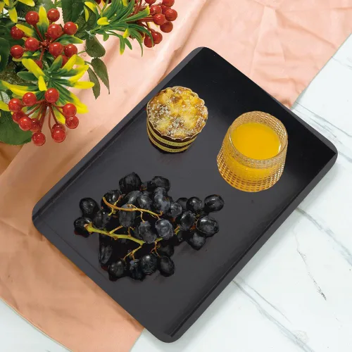 Miniatura 6 de Bandeja de madera negra para servir, pequeñas bandejas rectangulares de madera maciza, antideslizante, para té, aperitivos, desayuno, platos