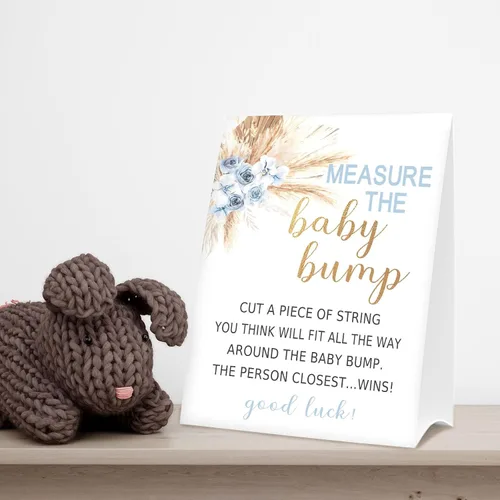 Miniatura 4 de Letrero de Baby Shower Games Measure the Baby Bump, How Big is Mommy's Belly Party Favors, cartel de pie Kraft de 5 x 7 pulgadas y 50 tarjetas