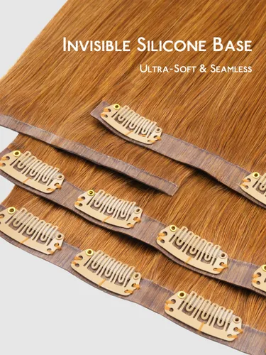 Miniatura 3 de WENNALIFE – Extensiones de cabello humano sin costuras con clip, 130 g, 18 pulgadas, 7 piezas, cabello Remy natural color pelirrojo cobrizo