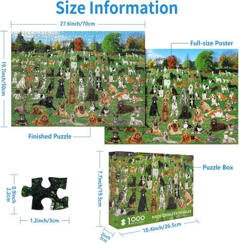 Miniatura 3 de Rompecabezas de 1000 piezas para adultos, 101 cachorros de césped, rompecabezas para adultos, 1000 piezas, rompecabezas de parque de perros