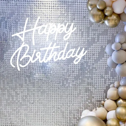 Miniatura 7 de Letrero LED de neón de feliz cumpleaños con interruptor regulable, decoración de fiesta, blanco cálido, funciona con USB, para telón de fondo