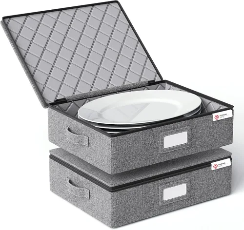 Miniatura 10 de Contenedores de almacenamiento de porcelana Caja de carcasa dura para trasladar platos, vasos y copas, vajilla, tazas, platillos Organizador