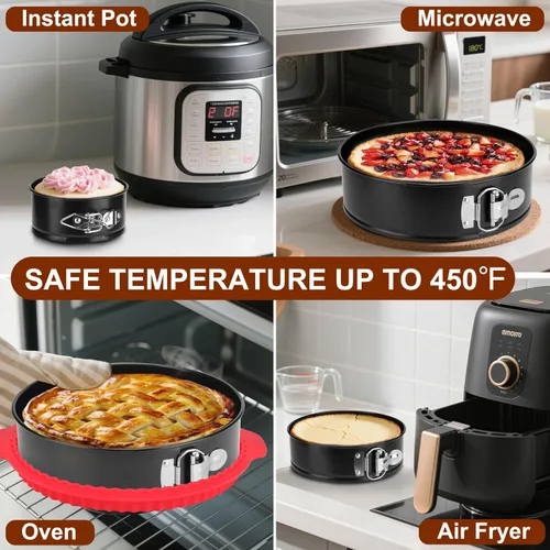 Miniatura 4 de Juego de Moldes Desmontables de 4 Piezas, Moldes para Pasteles de 4/7/9/10 pulgadas con Protector de Silicona a Prueba de Fugas, Antiadherentes a