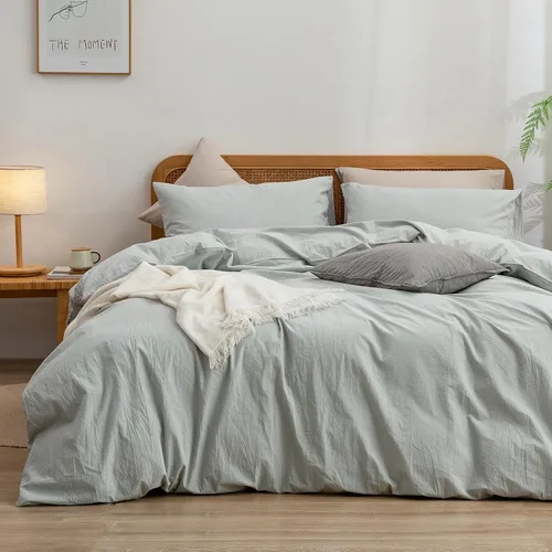 Miniatura 57 de BESTOUCH Juego de funda de edredón 100 % algodón lavado, tacto súper suave, cómodo, elegante, ligero, juego de ropa de cama de 2 piezas, color gris