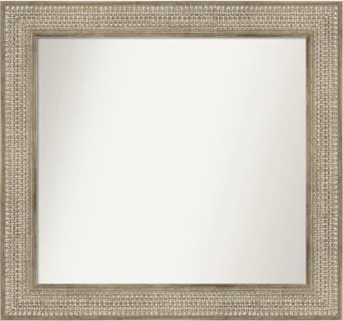 Miniatura 390 de Amanti Art Espejo de baño plateado para sobre fregadero, 26 x 26 pulgadas, espejo cuadrado de níquel pulido, marco de madera tradicional mediano, se