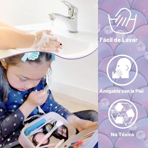 Miniatura 3 de Juego de maquillaje para niñas – Kit de maquillaje de sirena lavable no tóxico, juguetes de sirenita para niñas de 5-7, 8-12, juego de tocador