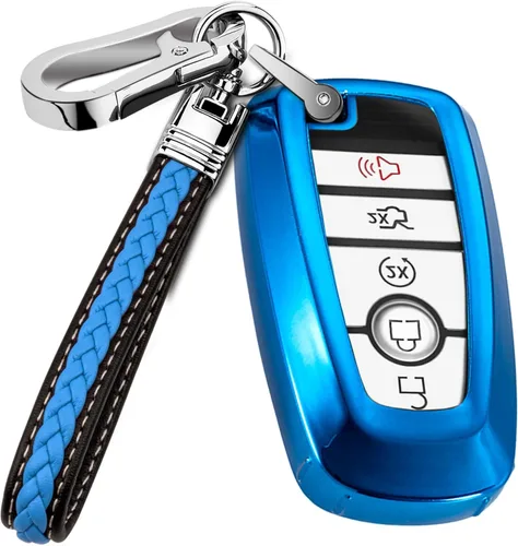 Miniatura 7 de Funda de llavero para Ford, funda de piel auténtica con llavero para Ford, Azul